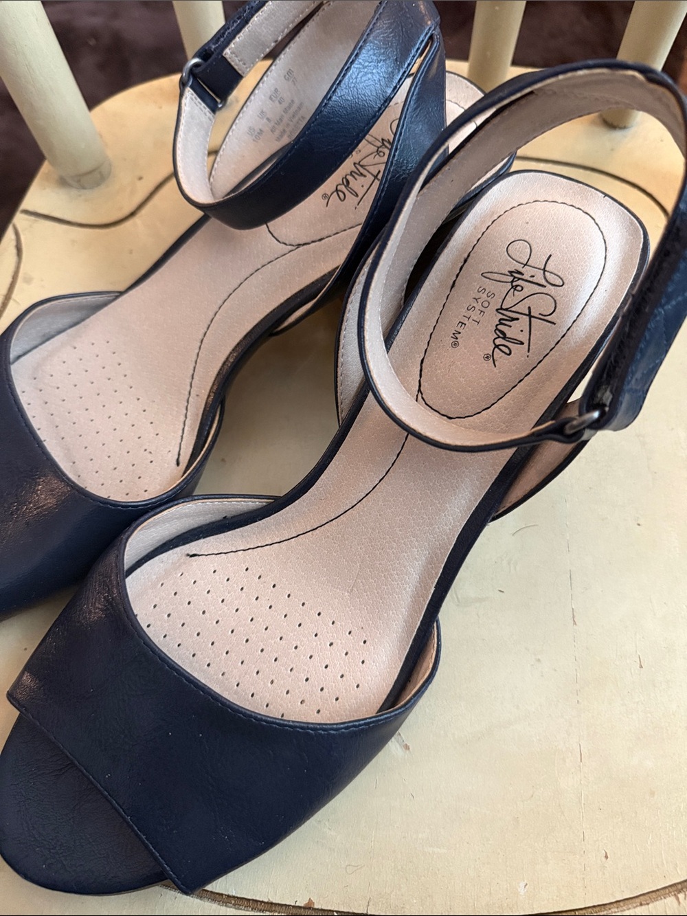 Life Stride Black Open-Toe Ankle-Strap Heels